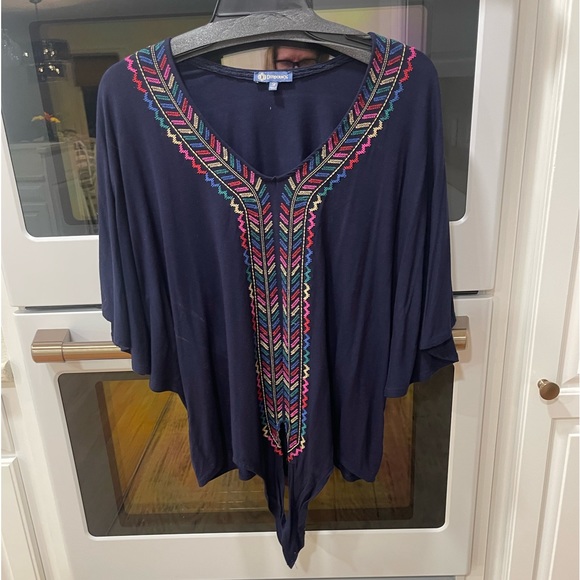 Democracy Blue Embroidered Front Toe Blouse - Picture 7 of 10